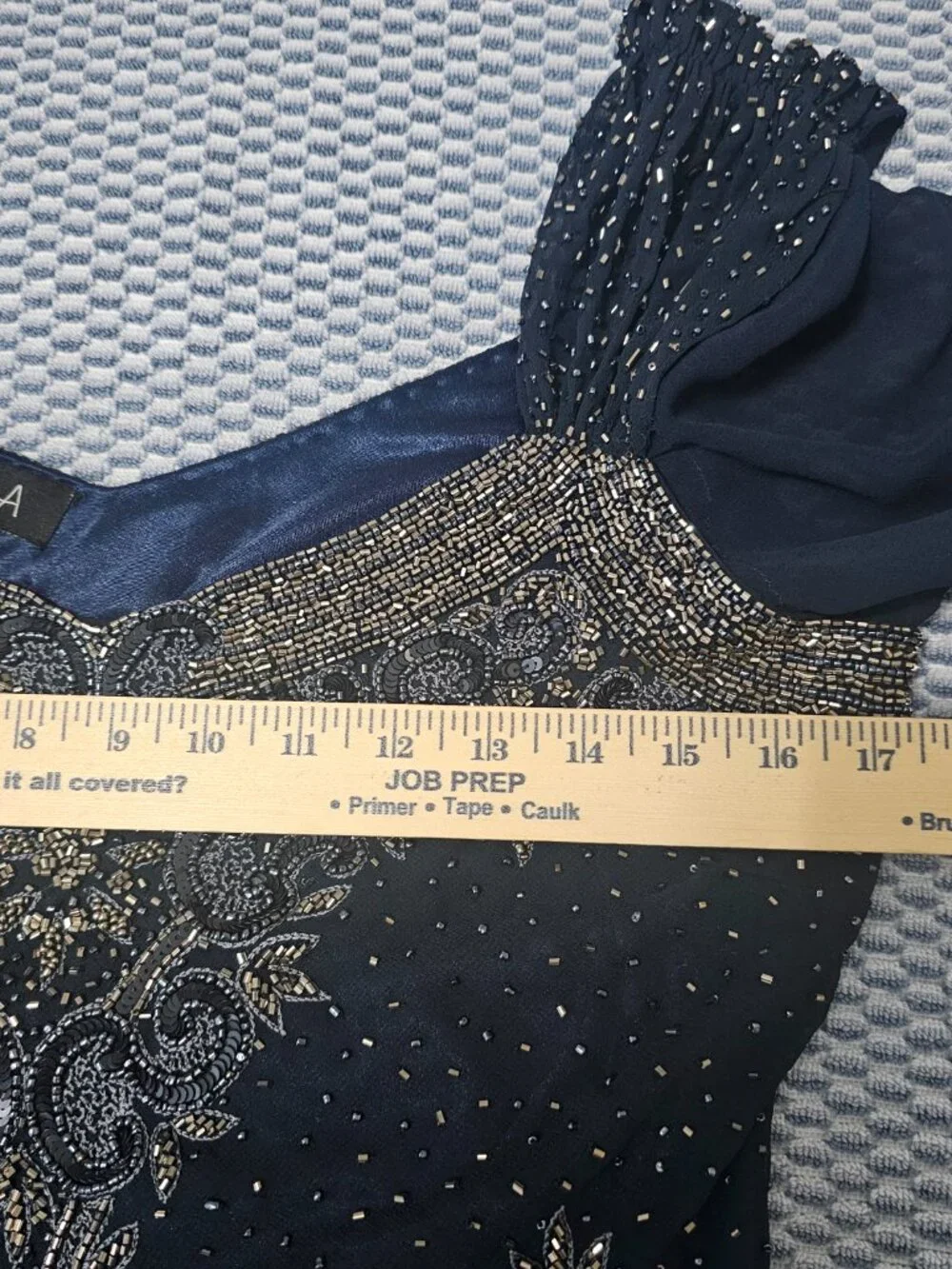 JKARA Navy Blue Long Sleeve Beaded Wedding Prom Formal Gown Women’s Dress Size 8 - Picture 6 of 7